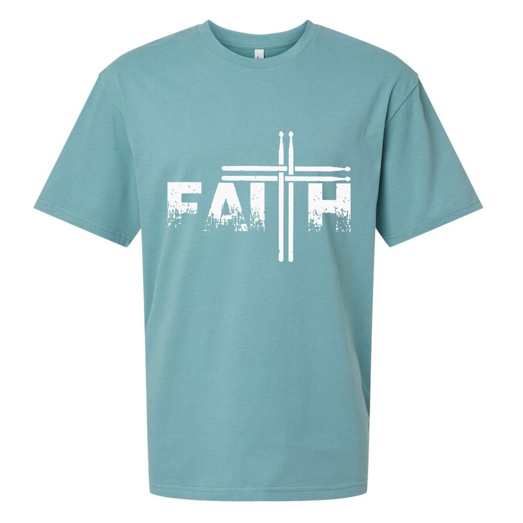 Faith Drum Stick Cross Christian God Jesus Fun Drummer Sueded Cloud Jersey T-Shirt