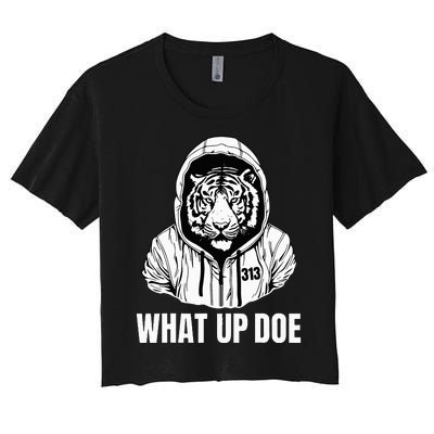 Funny Detroit Slang What Up Doe 313 Women's Crop Top Tee