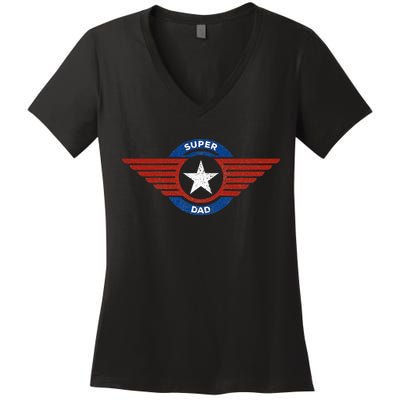 Father's Day Super Hero Dad Father and Protector Women's V-Neck T-Shirt