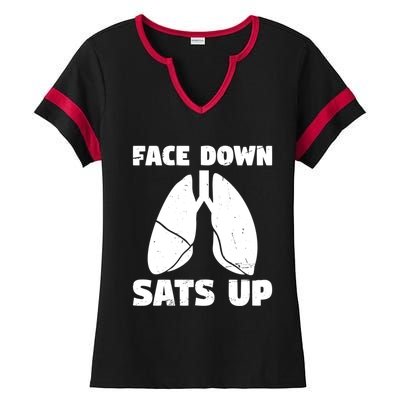 Face Down Sats Up Asthma Gift Ladies Halftime Notch Neck Tee