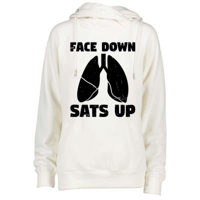 Face Down Sats Up Asthma Gift Womens Funnel Neck Pullover Hood