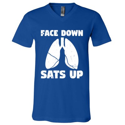 Face Down Sats Up Asthma Gift V-Neck T-Shirt