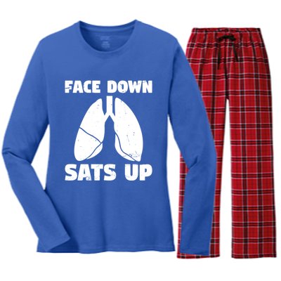 Face Down Sats Up Asthma Gift Women's Long Sleeve Flannel Pajama Set 