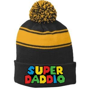 Fathers Day Super Daddio Stripe Pom Pom Beanie