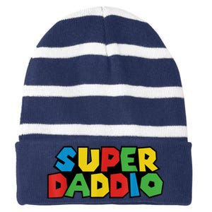 Fathers Day Super Daddio Striped Beanie with Solid Band