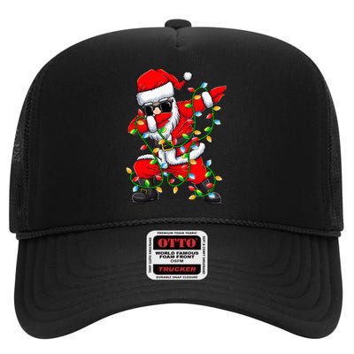 Festive Dabbing Santa with Xmas Lights Perfect Holiday Gifts High Crown Mesh Back Trucker Hat