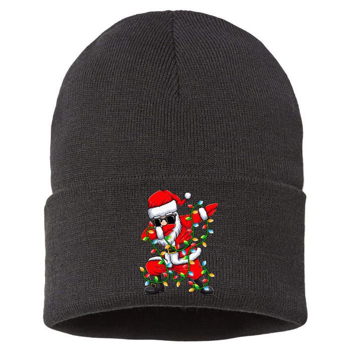 Festive Dabbing Santa with Xmas Lights Perfect Holiday Gifts Sustainable Knit Beanie