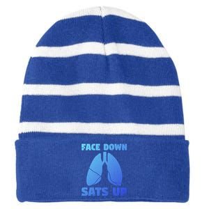 Face Down Sats Up Asthma Gift Striped Beanie with Solid Band