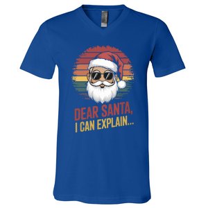 Funny Dear Santa I Can Explain Retro Christmas Humor Gift V-Neck T-Shirt