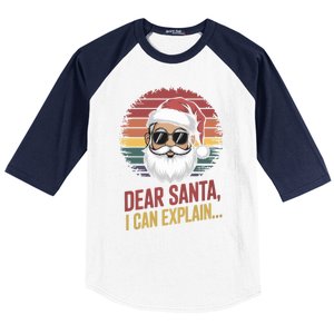 Funny Dear Santa I Can Explain Retro Christmas Humor Gift Baseball Sleeve Shirt