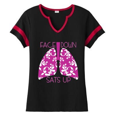 Face Down Sats Up Funny Respiratory Therapist Design Gift Ladies Halftime Notch Neck Tee