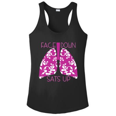 Face Down Sats Up Funny Respiratory Therapist Design Gift Ladies PosiCharge Competitor Racerback Tank