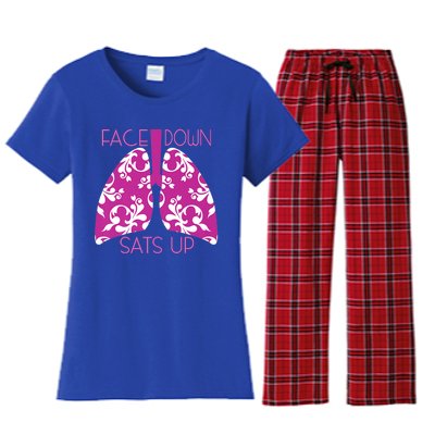 Face Down Sats Up Funny Respiratory Therapist Design Gift Women's Flannel Pajama Set