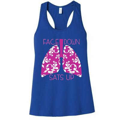 Face Down Sats Up Funny Respiratory Therapist Design Gift Women's Racerback Tank