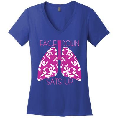 Face Down Sats Up Funny Respiratory Therapist Design Gift Women's V-Neck T-Shirt