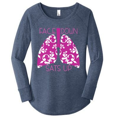 Face Down Sats Up Funny Respiratory Therapist Design Gift Women's Perfect Tri Tunic Long Sleeve Shirt