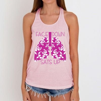 Face Down Sats Up Funny Respiratory Therapist Design Gift Women's Knotted Racerback Tank