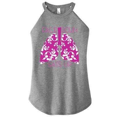 Face Down Sats Up Funny Respiratory Therapist Design Gift Women's Perfect Tri Rocker Tank