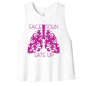 Face Down Sats Up Funny Respiratory Therapist Design Gift Women's Racerback Cropped Tank