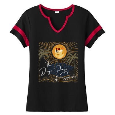 Funny Dogecoin Summer Sun Hodl To The Moon Crypto Currency Ladies Halftime Notch Neck Tee