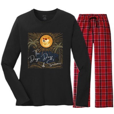 Funny Dogecoin Summer Sun Hodl To The Moon Crypto Currency Women's Long Sleeve Flannel Pajama Set 