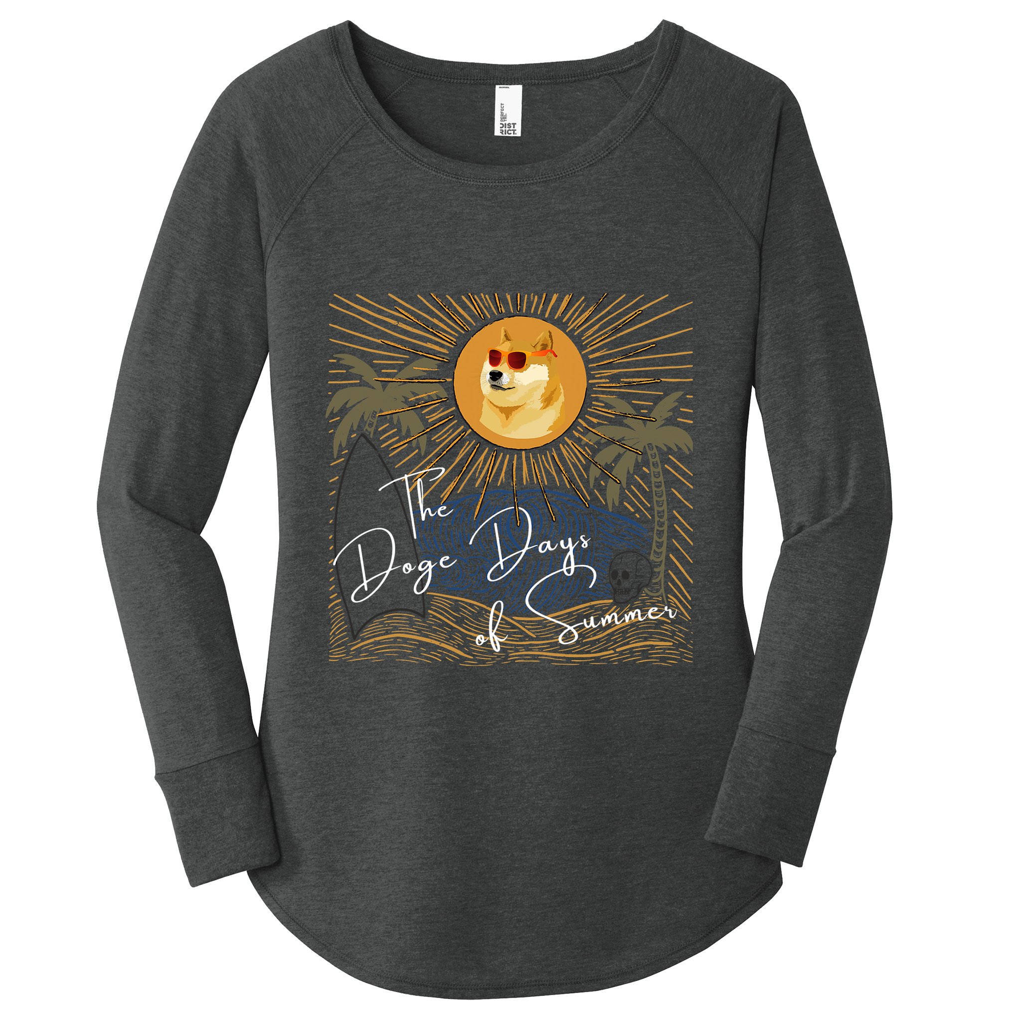 Funny Dogecoin Summer Sun Hodl To The Moon Crypto Currency Women's Perfect Tri Tunic Long Sleeve Shirt