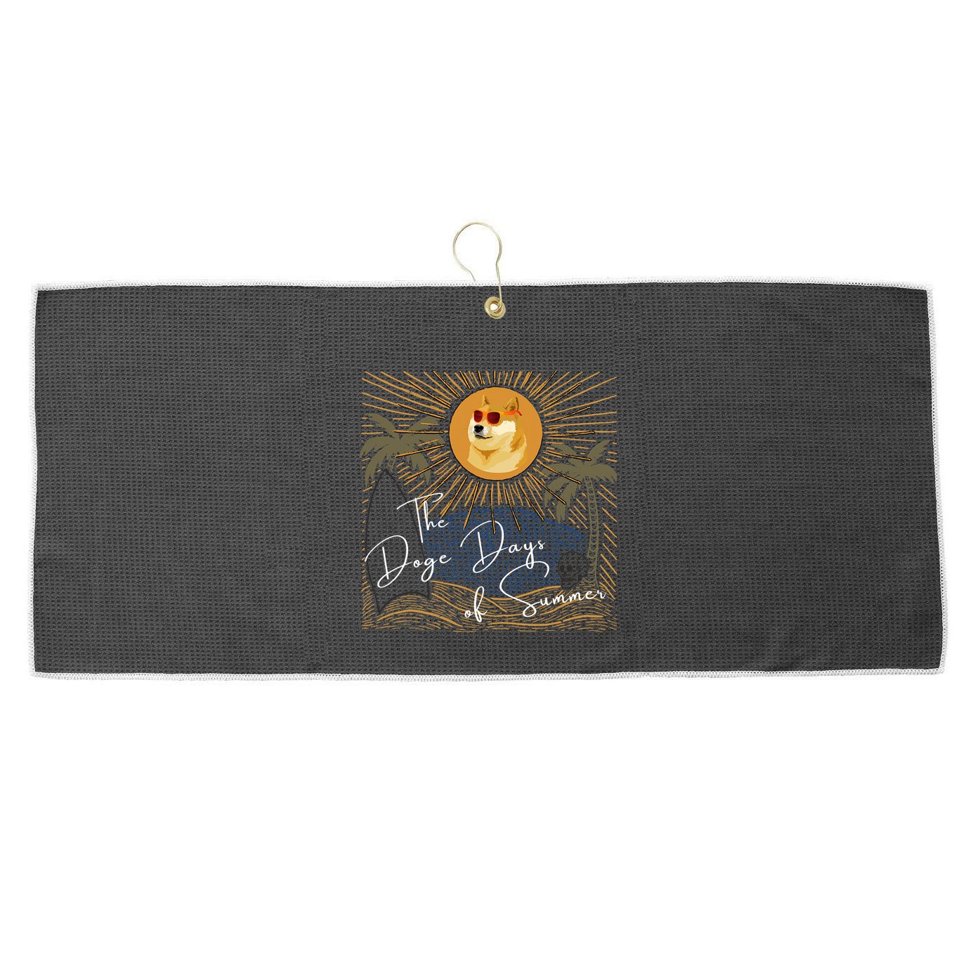Funny Dogecoin Summer Sun Hodl To The Moon Crypto Currency Large Microfiber Waffle Golf Towel