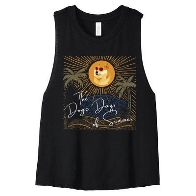 Funny Dogecoin Summer Sun Hodl To The Moon Crypto Currency Women's Racerback Cropped Tank