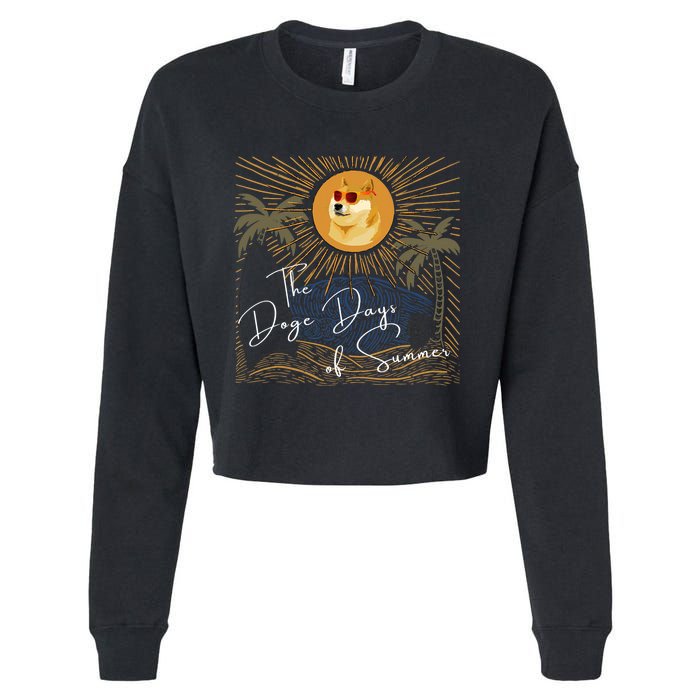 Funny Dogecoin Summer Sun Hodl To The Moon Crypto Currency Cropped Pullover Crew