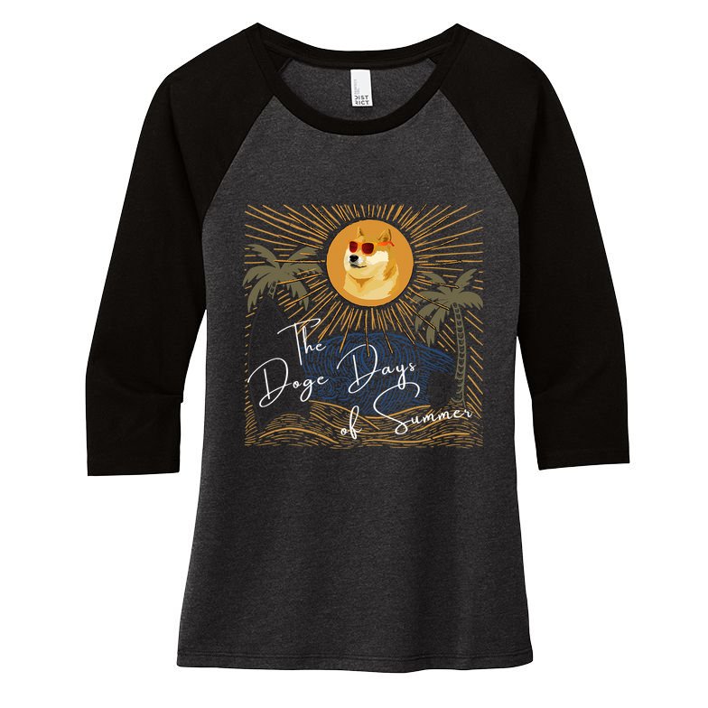 Funny Dogecoin Summer Sun Hodl To The Moon Crypto Currency Women's Tri-Blend 3/4-Sleeve Raglan Shirt