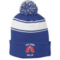 Face Down Sats Up Lungs Smiling Design For Healthcare Worker Meaningful Gift Stripe Pom Pom Beanie