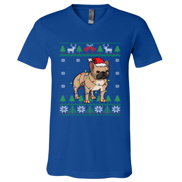 Frenchie Dog Santa French Bulldog Christmas Gift V-Neck T-Shirt