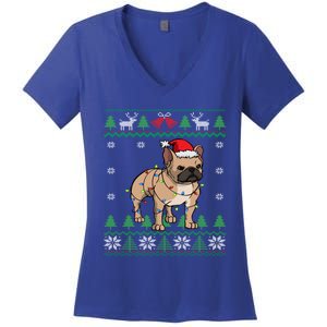 Frenchie Dog Santa French Bulldog Christmas Gift Women's V-Neck T-Shirt