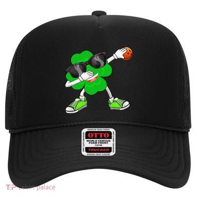 Funny Dabbing Shamrock Bowling Player Saint PatrickS Day High Crown Mesh Back Trucker Hat