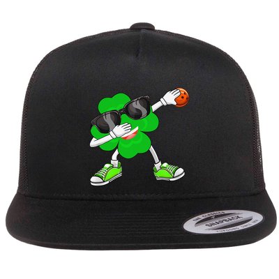 Funny Dabbing Shamrock Bowling Player Saint PatrickS Day Flat Bill Trucker Hat