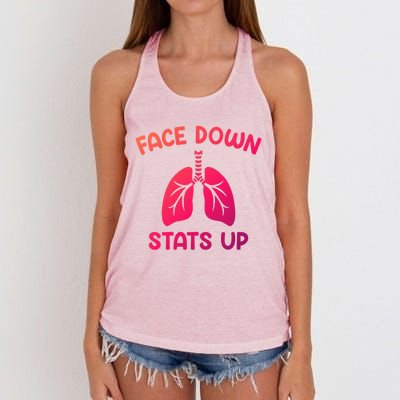 Face Down Sats Up Respiratory Therapist Cool Gift Women's Knotted Racerback Tank