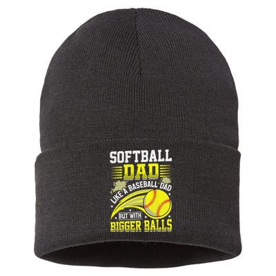 Fathers Day Softball Dad Like Baseball But With Bigger Balls Sustainable Knit Beanie