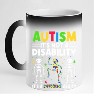 Funny Dabbing Skeleton Autism ItS A Different Ability Funny Gift 11oz Black Color Changing Mug