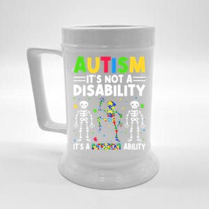 Funny Dabbing Skeleton Autism ItS A Different Ability Funny Gift Beer Stein