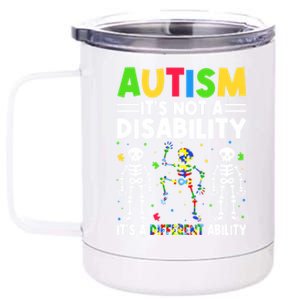 Funny Dabbing Skeleton Autism ItS A Different Ability Funny Gift 12 oz Stainless Steel Tumbler Cup