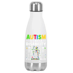 Funny Dabbing Skeleton Autism ItS A Different Ability Funny Gift Stainless Steel Insulated Water Bottle