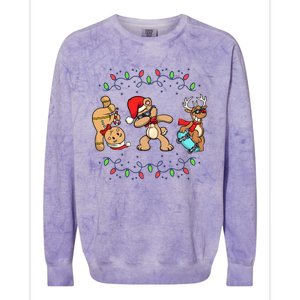 Festive Dabbing Santa Bear with Skate Reindeer and Xmas Lights Colorblast Crewneck Sweatshirt