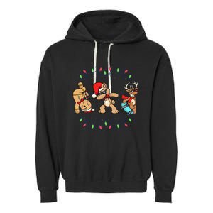 Festive Dabbing Santa Bear with Skate Reindeer and Xmas Lights Garment-Dyed Fleece Hoodie