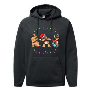 Festive Dabbing Santa Bear with Skate Reindeer and Xmas Lights Performance Fleece Hoodie