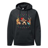 Festive Dabbing Santa Bear with Skate Reindeer and Xmas Lights Performance Fleece Hoodie