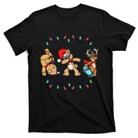 Festive Dabbing Santa Bear with Skate Reindeer and Xmas Lights T-Shirt