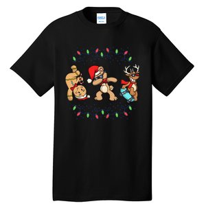 Festive Dabbing Santa Bear with Skate Reindeer and Xmas Lights Tall T-Shirt