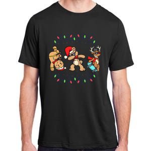 Festive Dabbing Santa Bear with Skate Reindeer and Xmas Lights Adult ChromaSoft Performance T-Shirt