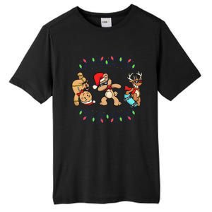 Festive Dabbing Santa Bear with Skate Reindeer and Xmas Lights Tall Fusion ChromaSoft Performance T-Shirt