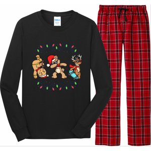 Festive Dabbing Santa Bear with Skate Reindeer and Xmas Lights Long Sleeve Pajama Set